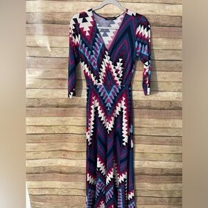 Janette Fashion Women’s  V Neck Poly Spandex Surplice Wrap Maxi Dress Size Small